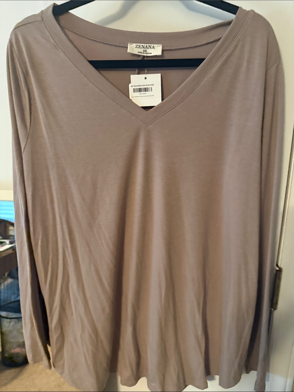 Zenana Outfitters Taupe V-Neck Long Sleeve Top